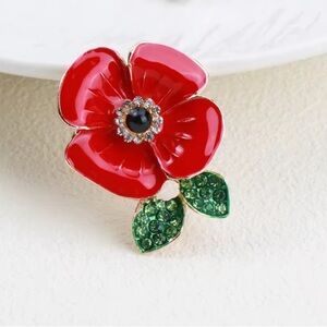 Blossom Red Flower Green Floral Brooch